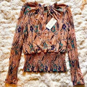 Joie Smocked Off-Shoulder Floral Blouse – Size L – NWT​